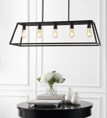 Floyd 38" Adjustable Iron Farmhouse Vintage LED Dimmable Pendant - JONATHAN Y